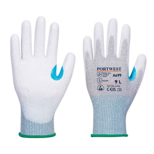 Portwest MR13 ESD PU Palm Glove - 12 pack Grey/White Grey/White